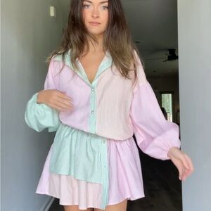 Pastel colorblock shirt dress